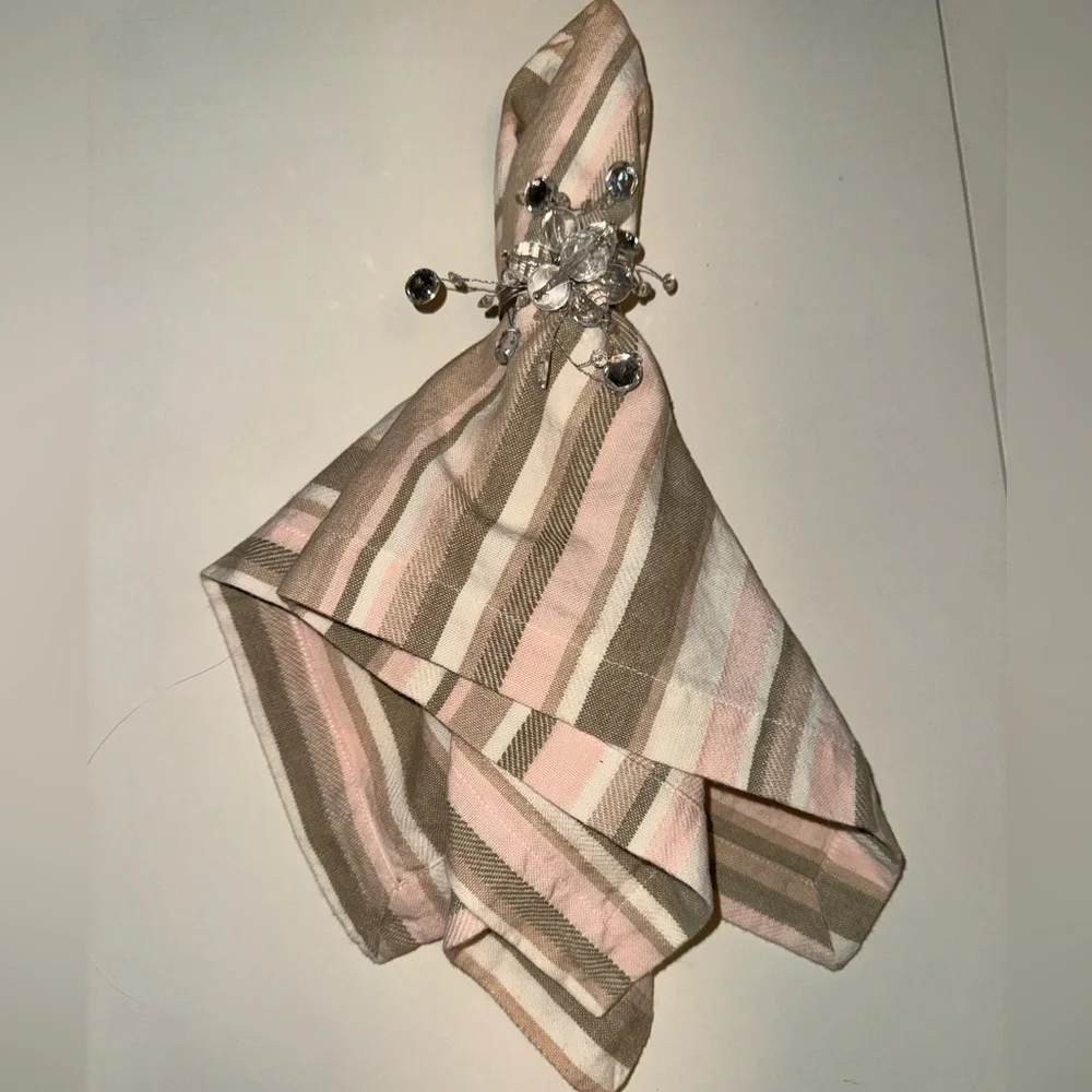 West Elm Linen Pink/Taupe/White striped Napkins or Place Settings.